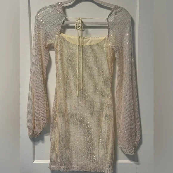 Lucy in the Sky Shantelle Sequin Mini Dress Size S Champage Sparkle Tie Back - Picture 5 of 10